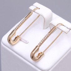 Сережки ХР. Позолота 18К. Камені: білий циркон. Довжина: 34 мм. Ширина: 3 мм.