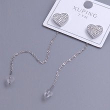 Сережки-протяжки Stainless Steel. Сталь. Родій. Камінь: білий циркон. Довжина: 71 мм