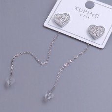 Сережки-протяжки Stainless Steel. Сталь. Родій. Камінь: білий циркон. Довжина: 71 мм