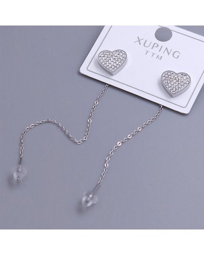 Сережки-протяжки Stainless Steel. Сталь. Родій. Камінь: білий циркон. Довжина: 71 мм