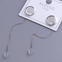 Сережки-протяжки Stainless Steel. Сталь. Родій. Камінь: білий циркон. Довжина: 70 мм