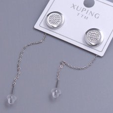Сережки-протяжки Stainless Steel. Сталь. Родій. Камінь: білий циркон. Довжина: 70 мм