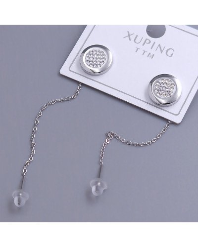 Сережки-протяжки Stainless Steel. Сталь. Родій. Камінь: білий циркон. Довжина: 70 мм