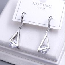 Сережки Stainless Steel. Сталь. Родій. Камені: білий циркон. Довжина: 32 мм. Ширина: 10 мм.