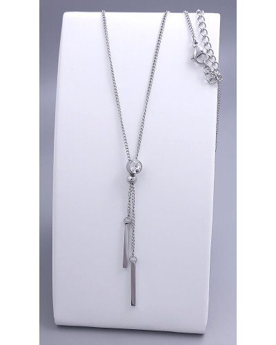 Ланцюжок Stainless Steel з кулоном. Сталь. Родій. Камені: білий циркон. Ланцюжок: 45.5-51 см