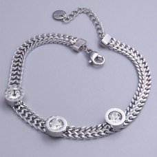 Браслет Stainless Steel. Сталь. Родій. Камені: циркон. Довжина: 18-21.5 см.