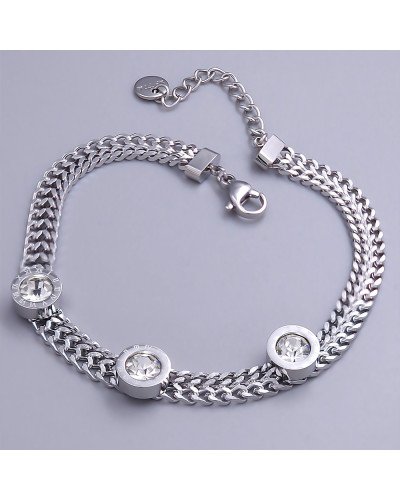 Браслет Stainless Steel. Сталь. Родій. Камені: циркон. Довжина: 18-21.5 см.