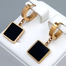 Сережки Stainless Steel з чорною емаллю. Сталь. Позолота ЧВ. Довжина: 29 мм. Ширина: 12 мм.