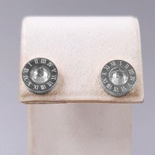 Сережки-гвоздики Stainless Steel. Сталь. Родій. Камені: білий циркон. Діаметр: 8 мм