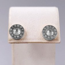 Сережки-гвоздики Stainless Steel. Сталь. Родій. Камені: білий циркон. Діаметр: 8 мм