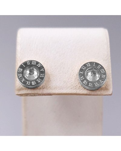 Сережки-гвоздики Stainless Steel. Сталь. Родій. Камені: білий циркон. Діаметр: 8 мм