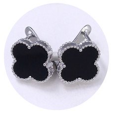 Сережки Stainless Steel  з чорною емалью. Сталь. Родій. Довжина: 15 мм. Ширина: 14 мм.