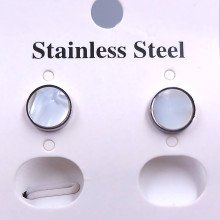 Сережки-гвоздики Stainless Steel з білою емаллю. Сталь. Родій. Діаметр: 8 мм