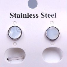 Сережки-гвоздики Stainless Steel з білою емаллю. Сталь. Родій. Діаметр: 8 мм