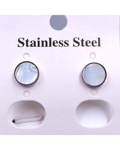 Сережки-гвоздики Stainless Steel з білою емаллю. Сталь. Родій. Діаметр: 8 мм