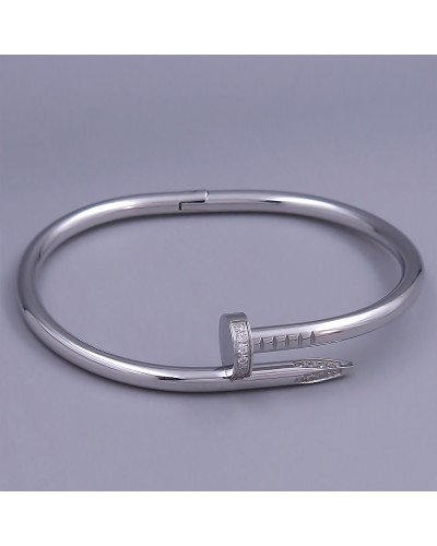 Жорсткий браслет Stainless Steel. Сталь. Родій. Камені: білий циркон. Діаметр: 68 мм