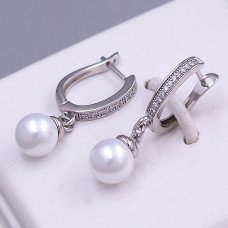 Сережки XР з перлами. Родій. Камені: білий циркон. Довжина: 30 мм Ширина: 8 мм