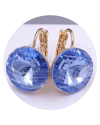 Сережки XР. Позолота 18К. Камені: Swarovski блакитного кольору. Довжина: 18 мм. Ширина: 14 мм.