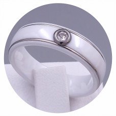 Каблучка XР. Біла кераміка. Родій. Камені: білий циркон. Є: 20р