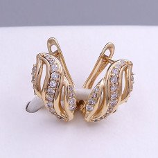 Сережки ХР. Позолота 18К. Камені: білий циркон. Довжина: 16 мм. Ширина: 8 мм.