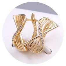 Сережки ХР. Позолота 18К. Камені: білий циркон. Довжина: 18 мм. Ширина: 8 мм.