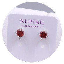 Сережки-гвоздики XР. Мед. срібло. Камені бордового кольору. Діаметр: 4 мм
