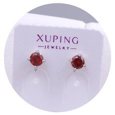 Сережки-гвоздики XР. Мед. срібло. Камені бордового кольору. Діаметр: 4 мм