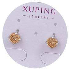 Сережки-гвоздики XР. Мед. срібло. Камені бежевого кольору. Діаметр: 6 мм