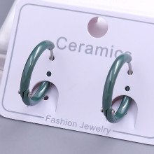 Сережки ХР. Мед. срібло та кераміка зеленого кольору. Діаметр: 18 мм