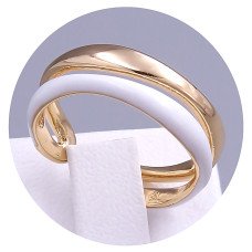 Каблучка XР. Мед. золото 18К та біла кераміка. Є: 16р 18р