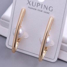 Сережки XР зі штучними перлами. Мед. золото 18К. Довжина: 30 мм. Ширина: 8 мм.