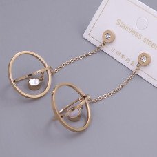 Сережки-гвоздики Stainless Steel. Сталь. Під золото КО. Камені білого кольору. Довжина: 70 мм. Ширина: 21 мм.
