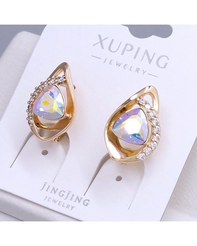 Сережки XР із Swarovski бензинового кольору. Мед. золото 18К. Камені білого кольору. Довжина: 17 мм. Ширина: 12 мм.