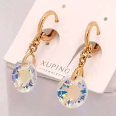 Сережки XР із Swarovski бензинового кольору. Мед. золото 18К. Довжина: 29 мм. Ширина: 12 мм.