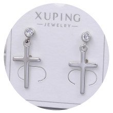 Сережки-гвоздики XР. Мед. срібло. Камені білого кольору. Довжина: 23 мм. Ширина: 11 мм.