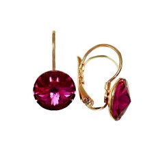 Сережки ХР. Позолота ЧВ. Камені: Swarovski малинового кольору. Довжина: 2 см Діаметр: 10 мм