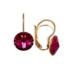 Сережки ХР. Позолота ЧВ. Камені: Swarovski малинового кольору. Довжина: 2 см Діаметр: 10 мм