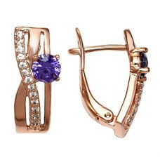 Сережки XР. Позолота ЧВ. Камені: бузковий та білий циркон. Довжина: 1,6 см. Ширина: 7 мм.