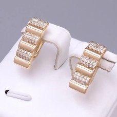 Сережки ХР. Позолота 18К. Камені: білий циркон. Довжина: 19 мм. Ширина: 7 мм.