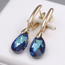Сережки XР зі Swarovski. Мед. золото 18К. Довжина: 36 мм. Ширина: 9 мм.