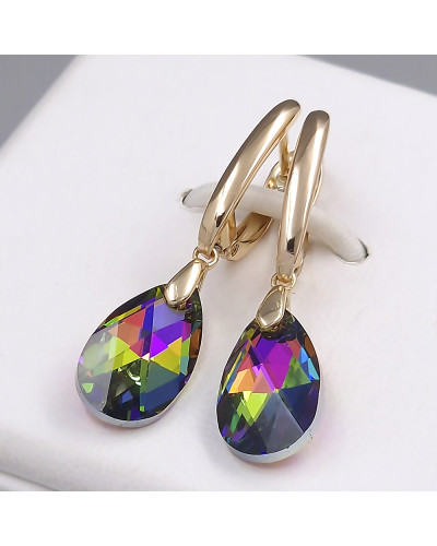 Сережки XР зі Swarovski. Мед. золото 18К. Довжина: 36 мм. Ширина: 9 мм.