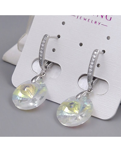 Сережки XР зі Swarovski бензинового кольору. Мед. срібло. Довжина: 36 мм. Ширина: 14 мм.