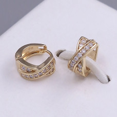 Сережки ХР. Мед. золото 18К. Камені білого кольору. Діаметр: 11 мм. Ширина: 5 мм.